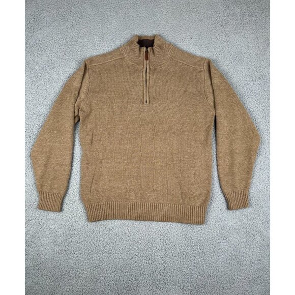 Mens Sweater Large Oscar De La Renta Quarter Zip Cotton Blend Brown Pullover - Picture 1 of 9